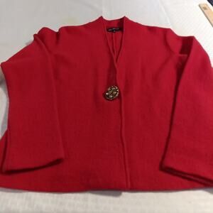 Jones New York Women's Red Cardigan, Med. 100% Merino Wool, Snap Button Holiday